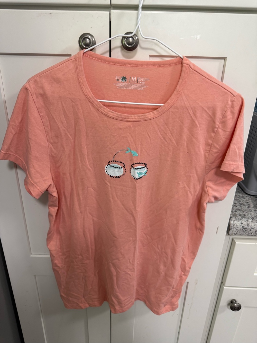 Peach Graphic Tee with Fish Bowls
